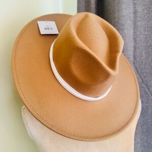 San Diego Knot Trim Fedora Hat, Camel/White, NWT